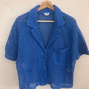 Royal Blue Crochet Short Sleeve Cardigan